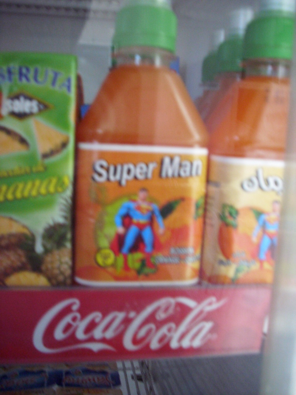 Sorry for the blurriness, Superman wants you to drink this very Orange juice, I think it was made of carrots. In Morocco Superman wants you to be Healthy.