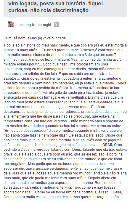  Confesso que fiquei co preguiça de ler , mas eu li e achei a história muito linda.