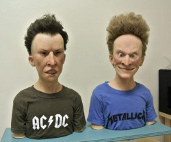 gryffmeister:  Made by sculptor Kevin Kirkpatrick, these latex Beavis and Butthead busts are spectacular and nightmarish all at the same time. 