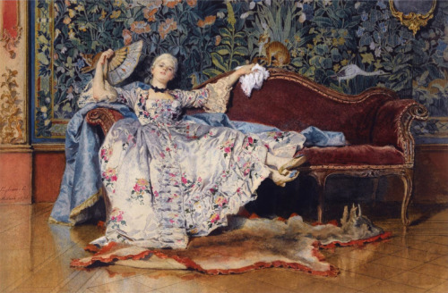 monsieurleprince:   Eleuterio Pagliano (1827-1903) - A reclining lady with a fan  