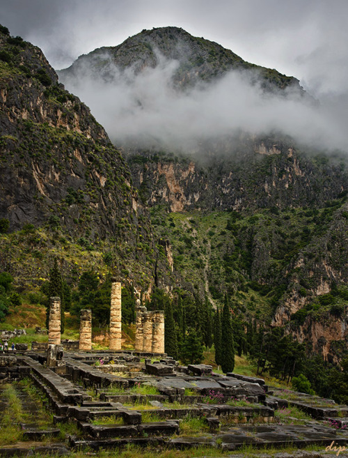 ancientgreecebuildings: thebacchant: The temple of Apollo, located in Delphi, Greece. Delphi was ori