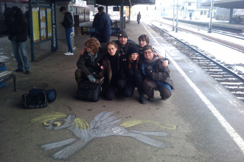 When life gives you lemons don’t make lemonade, acquire random chalk ponies Katowice, Poland. On unexpected stop on train station. From left to right: Deepshallow, me, http://poldekpl.deviantart.com/ http://kairaanix.deviantart.com/ Angel the Rabbit