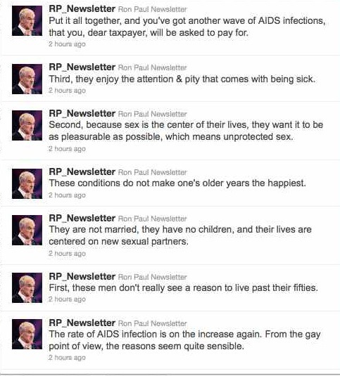 reallyronreally:  Ron Paul’s racism and bigotry continues to be exposed all over twitter.