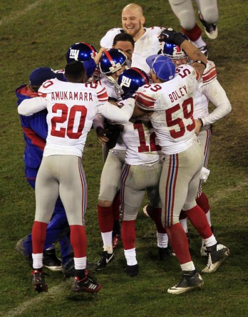 never-sated:  20-17 OT victory in San Francisco! The New York Giants are the NFC Champions and we are going to the Super Bowl!  Steve Weatherford’s face.