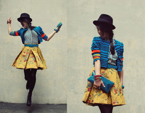 The bold vintage Lanvin blazer is gorgeous and her skirt has a beautiful pattern. credits: Shan Shan