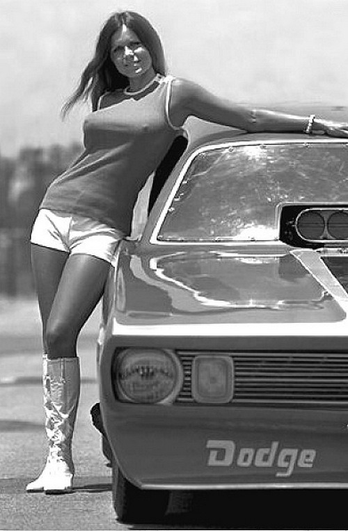 Super Seventies — Girls and cars… Dodge, 1970s.