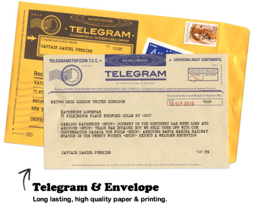 Send a telegram!
Can you think of a more unique way to say ‘I love you’ than an old fashioned telegram? You can even attach a picture! Only $6.45