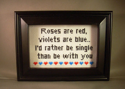 Anti Valentines Day Cross Stitch. For all of you who are not huge Valentines Day fans. From the Etsy