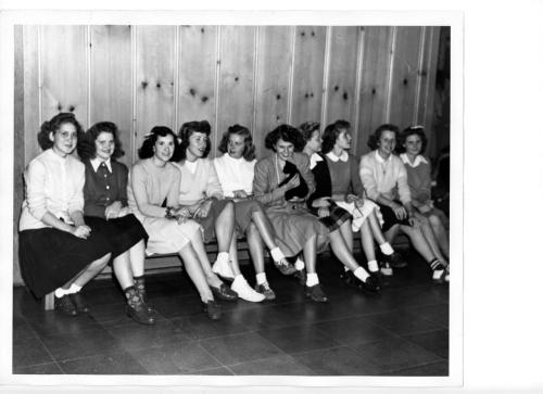 Freshmen Mixer, 1944.  Note the black cat brought by one attendee to bring her luck.