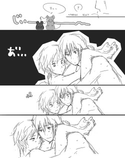 iinezushi:  atailof2cities:  nezushi-yaoi:  by 夜霧よ今夜も  Pfft!  wat doujin pls omg