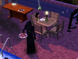 alexsuareasy:  simsgonewrong:  My kid was having a pool party and the Grim reaper showed up and took the whole plate of grilled salmon  rude  What if he couldn&rsquo;t bare to take these innocent souls and went against everything to save a child from