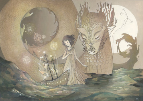 just-art:  Water Dragon : By Amy Sol / Tumblr / Blog 17” X 12.5” Hand embellished giclee print. S/N 