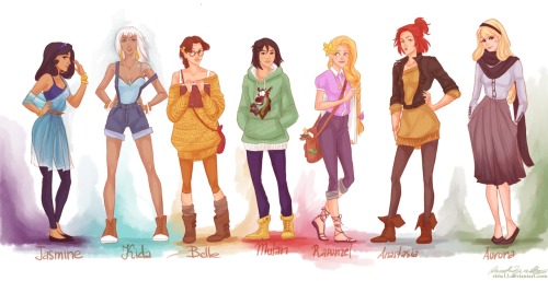 landofinkandglass:  ladiesmakingcomics:  Modern-day Fashion Princesses by *viria I would like Pocahontas’s top, Tiana’s boots, and Anastasia’s hair, pls. And Ms. Ridzel on a hypothetical Batgirl Corps books. (By the way, she’s 17.  I’m not