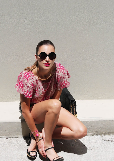 what-do-i-wear:  MARC JACOBS top ZARA shoes NINA MAYA leather shorts & bag KSUBI shades (image: ninamayamode) 