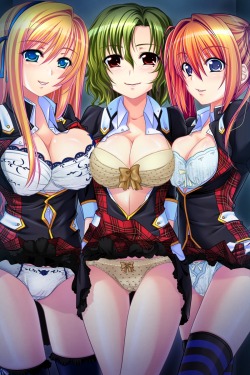 anime0manga:  下着を見せる3人