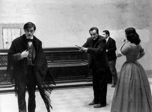 alaindelon:On the set of Il gattopardo; with Claudia Cardinale and Luchino Visconti.