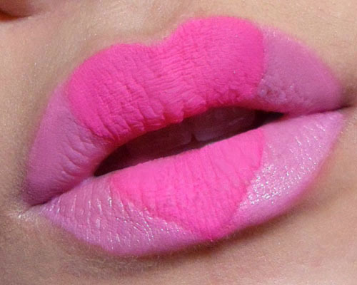 Be My Valentine… (Baby Pink and Hot Pink Lipstick)
Spent waaaay too much time fooling around with pink fluorescent pigment and Lime Crime Great Pink Planet. This lip was NOT intended to turn into a “