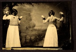 Two women fencing 1885