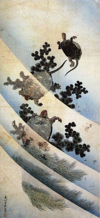 iamjapanese: Katsushika Hokusai（葛飾北斎 Japanese, 1760-1849） Swimming turtles　游亀  