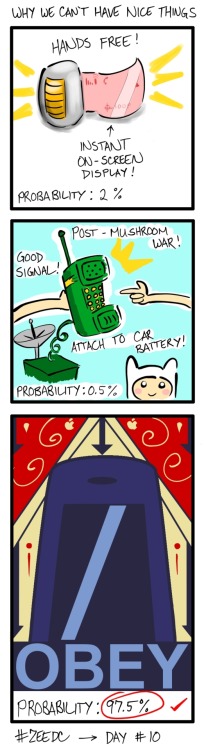 Zee’s Drawing Challenge - Day #10 [Cell Phones in 5 Years] Totally psyched for the iPhone 6GSSX. (I prefer panel #2.)