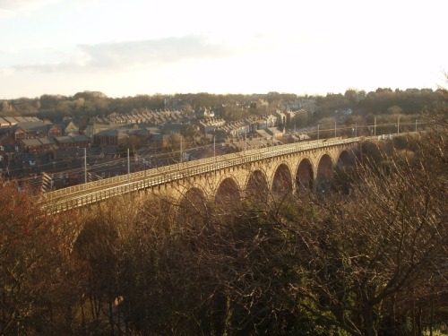 The viaduct which takes the East Coast Main Line into Durham Station