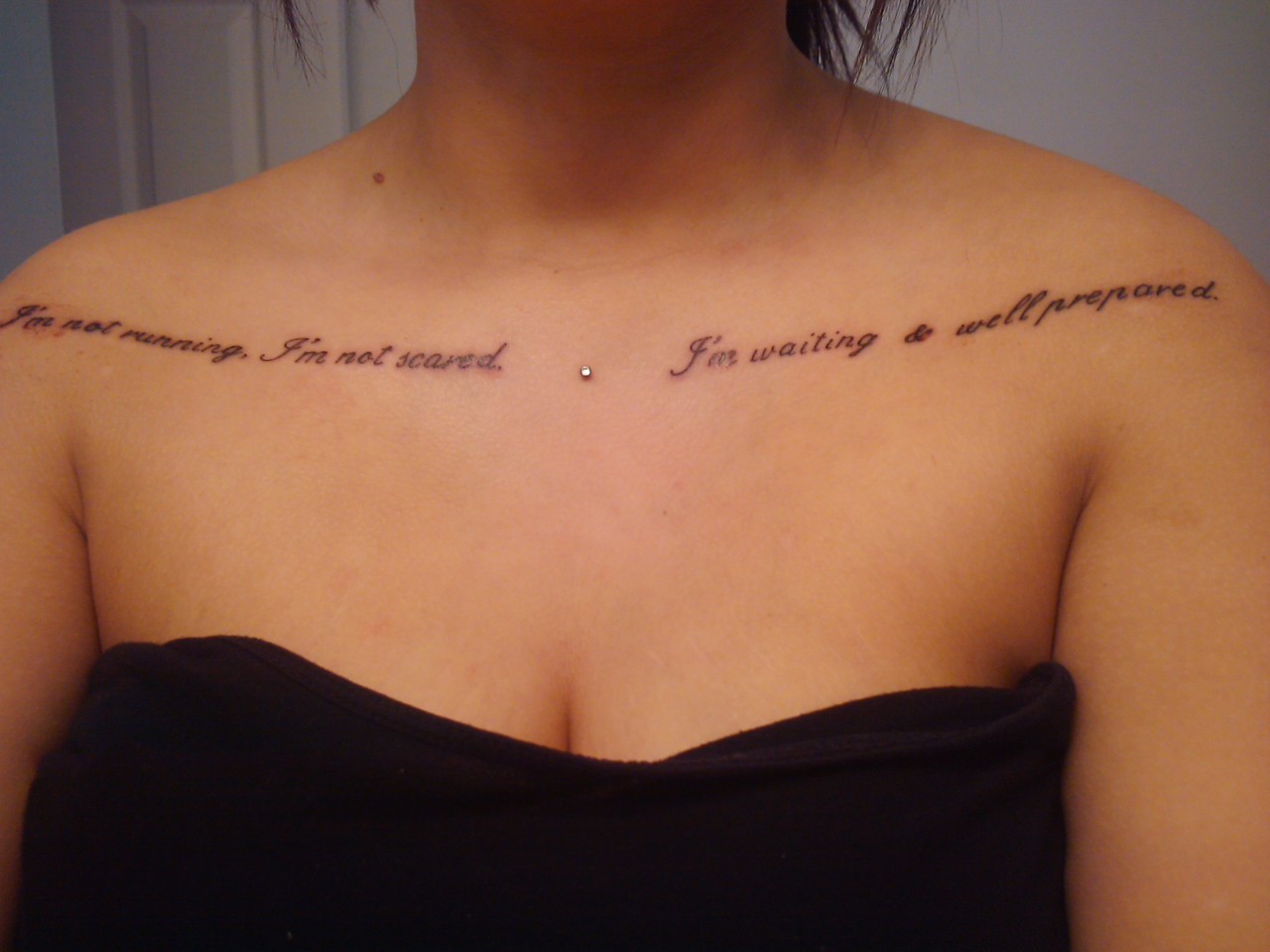 abreakinthecloudss:  My first part of my chest tattoo. “I’m not running, I’m