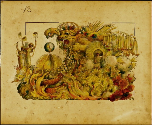 The celebration of the Carnival Season in New Orleans culminates with lavish pageantry of allegorical floats through the city. These designs of the pageant of His Majesty Rex, King of Carnival are from his Procession on Mardi Gras, Tuesday, February 24,
