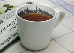 scyna:  ratherintellectualdesigns:  Skyline mug By Triangle Tree  and the coffee is the same color as the water