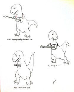 trextrying:  T-Rex Trying To Play The Bass…The Banjo…The UKULELE!!!!!! #TRexTrying 