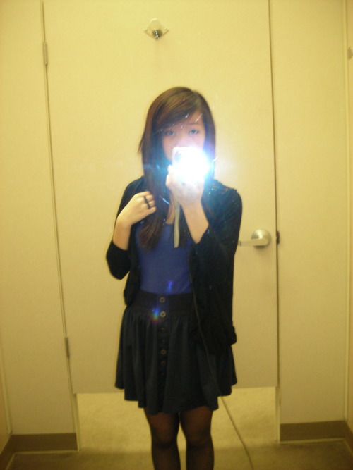 OOTD? It was nice out today. So I wanted to wear a skirt. I don’t think I can put into words how much I love wearing skirts like these (they’re hard to find anymore though because of those awful tube skirts) and wearing tights. I got a lot