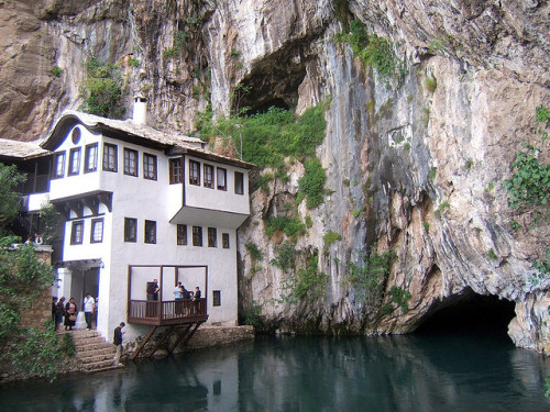 by Rapsak on Flickr. Dervish Monastery and Buna river source in Blagaj, Bosnia.