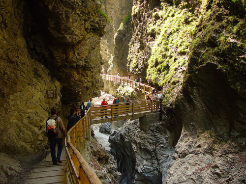 by gute-ute on Flickr.Wooden walkways in Liechtensteinklamm, 50km south of Salzburg, Austria.