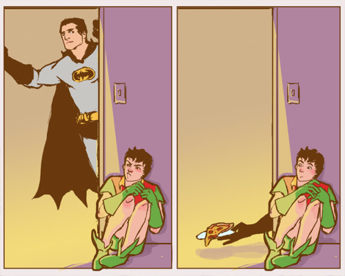 glockgal:[image: fanart by glockgal. two paneled art of Jason Todd as Robin, sulking in a closet.  B