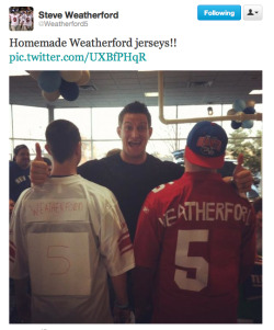 bffscotty:  And this is why Steve Weatherford is the man.  I wanted to meet him so bad :(  Why don&rsquo;t I have a car at schooool. Anyway, I kinda wasn&rsquo;t kidding this Christmas when I told my brother I wanted a Weatherford jersey&hellip; ecks.