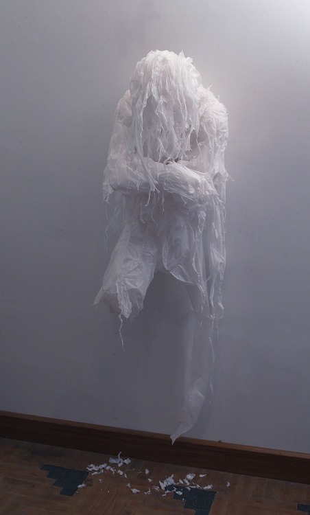 neetainari:  myedol:  Khalil Chishtee created a series of life size figures using trash bags, un-used grocery bags and plastic sheets. Each figure is packed full of emotion, excuse the pun, and act as a metaphor for human instinct to continuously recycle