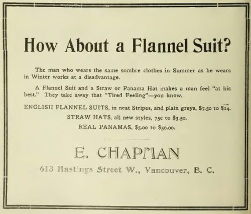 ~ Westward Ho!, January 1909(click to enlarge)&ldquo;A Flannel Suit and a Straw or Panama Hat ma