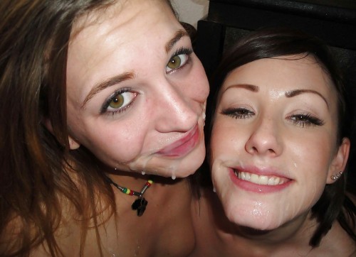 Girls share cum facial