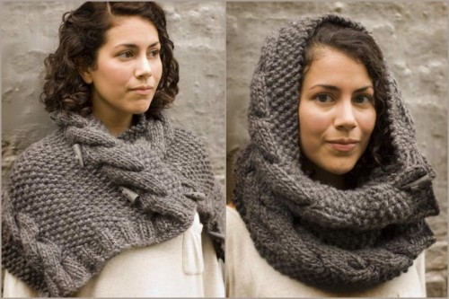 DIY Burly Spun Grey Owl Cowl Free Pattern from Loopknitlounge. This is made on 10mm/or size 15 needl