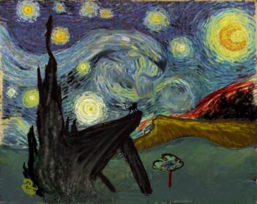 vondell-swain:relativisticquantumstringtheory:Vincent Van Gogh’s Starry Night in a different light.I