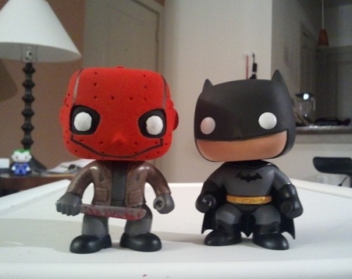 aneba213: I tried making Red Hood/Jason by painting over a Jason Voorhees Pop figure! Look at him! S