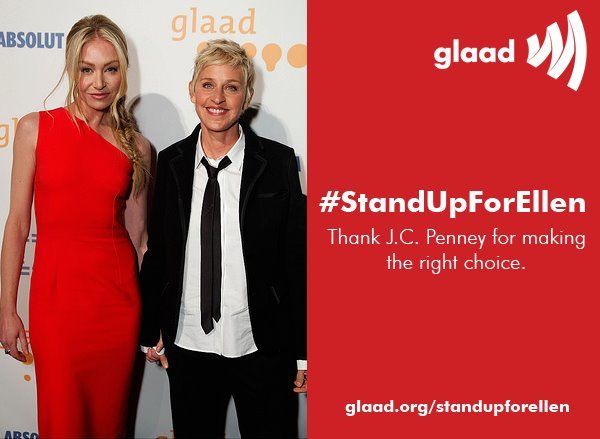 Please reblog this if you stand with Ellen!
Support Ellen and thank J.C. Penny for standing up to the hate group that wants Ellen fired for being gay: glaad.org/standupforellen
UPDATE: J.C. Penney stands with Ellen & won’t fire her after nearly...