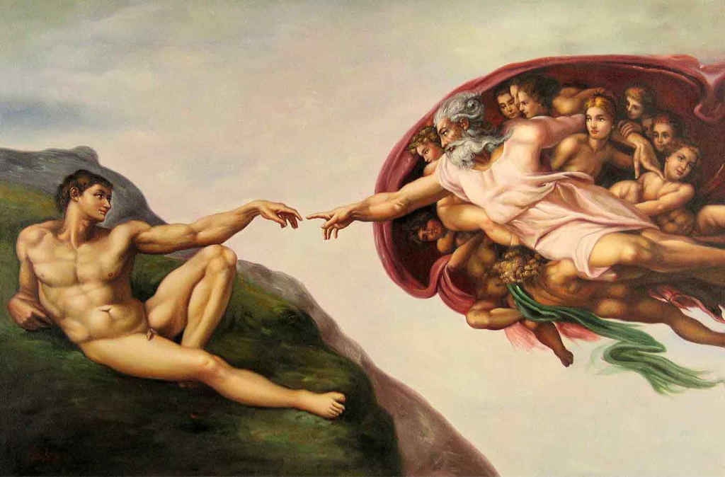 belenaparthistory:  Creation of Adam Michelangelo -A very strong God is giving a