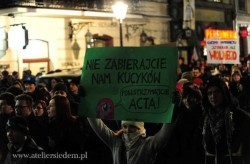 Photo from last week&rsquo;s protests against ACTA. I love these random internet people xD It says &ldquo;don&rsquo;t take the ponies away from us&rdquo;. Pinkamena&rsquo;s saying &ldquo;stop ACTA&rdquo;