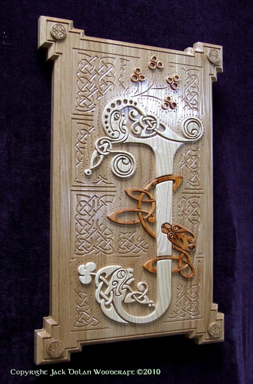 jbydesign:A wooden J wall hanging inspired by the Book of Kells. Available for sale on Etsy.com from