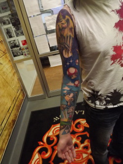 fuckyeahtattoos:  My full right arm gaming sleeve.  Took 18 hours.  Worth every second.  Games have always held a special place in my heart.  Everytime I look at my arm I’m reminded of a simplier time in my life, it feels good. 