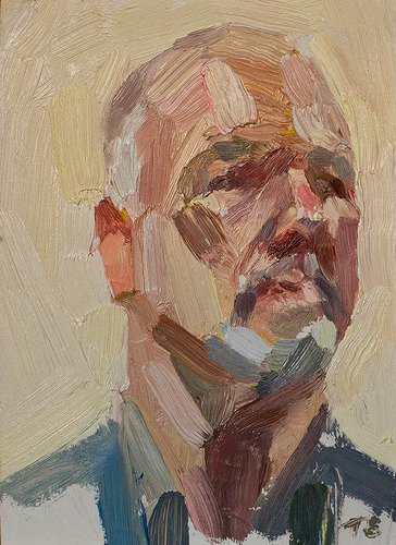 alongtimealone:  Head of a man, oil on board, 8inches x 5.5inches (by timbensonartist) 