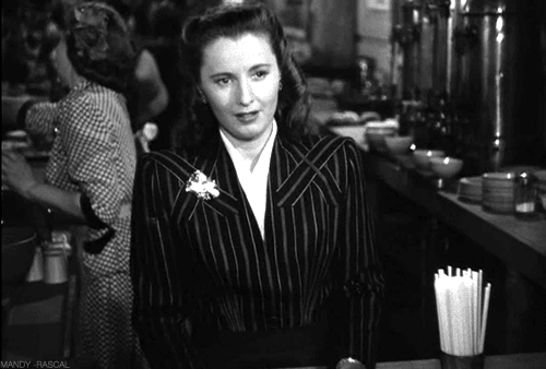 Barbara Stanwyck in Hollywood Canteen (1944).