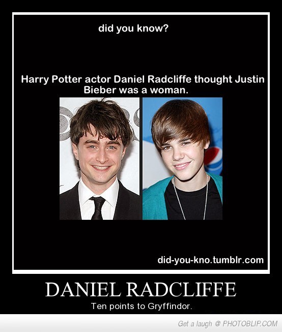 welele:  Sabías que.. Daniel Radcliffe pensó que Bieber era una mujer? DIEZ puntos