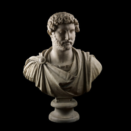 theancientworld:Marble bust of the emperor Hadrian wearing military dressFrom Hadrian’s Villa, Tivol