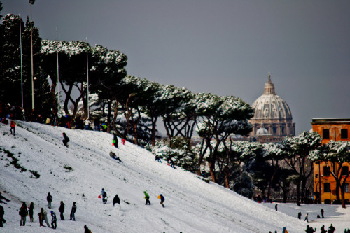 Romans enjoying a rare opportunity to play in the snow. 